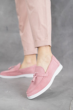 Замшевые туфли лоферы розового цвета с кисточками  8018574 фото №4