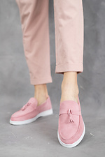 Замшевые туфли лоферы розового цвета с кисточками  8018574 фото №5