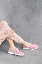 Замшевые туфли лоферы розового цвета с кисточками  8018574 фото №6