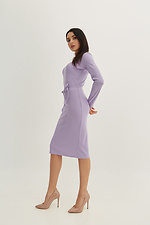 Трикотажное облегающее платье миди в рубчик сиреневого цвета с длинными рукавами и поясом Garne 3039576 фото №3