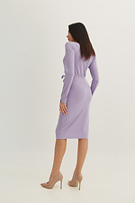 Трикотажное облегающее платье миди в рубчик сиреневого цвета с длинными рукавами и поясом Garne 3039576 фото №4