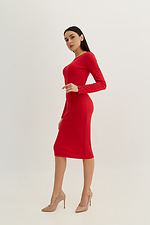 Трикотажное облегающее платье миди в рубчик красного цвета с длинными рукавами Garne 3039577 фото №2
