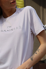 Weißes Baumwoll-T-Shirt „I'M UKRAINIAN“ mit Strasssteinen Garne 3040579 Foto №4