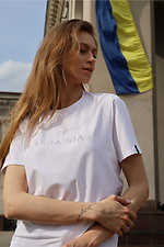 White cotton T-shirt I'M UKRAINIAN with rhinestones Garne 3040579 photo №5