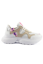 Women's leather sneakers beige perforated on the platform  8018579 photo №3