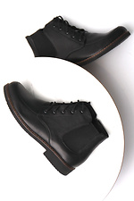 Осенние ботинки челси из черной кожи со шнурками  4205580 фото №3