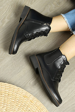 Осенние ботинки челси из черной кожи со шнурками  4205580 фото №5