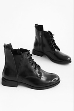Осенние ботинки челси из черной кожи со шнурками  4205581 фото №2