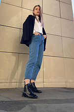 Herbst-Chelsea-Stiefel aus schwarzem Leder mit Schnürsenkeln  4205581 Foto №4