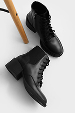 Осенние ботинки челси из черной кожи со шнурками  4205582 фото №4