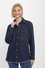Темно-синя джинсова сорочка на кнопках з бахромою  4014586 фото №1