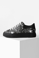 Black printed leather sneakers with white laces  4205586 photo №5