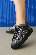 Black printed leather sneakers with white laces  4205586 photo №7