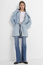 Denim spring jacket with belt, large pockets and high collar  4014587 photo №2