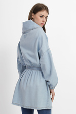 Denim spring jacket with belt, large pockets and high collar  4014587 photo №3