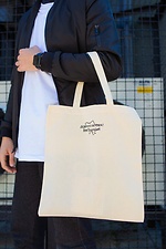 Хлопковая эко-сумка шоппер бежевого цвета с принтом Without 8048587 фото №2