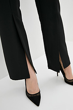 Черные прямые брюки высокой посадки из костюмки с разрезами спереди Garne 3039592 фото №4