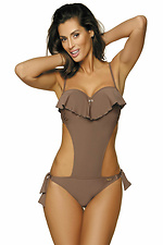 One-piece beige monokini swimsuit with ruffles and ties on the sides Marko 4023592 photo №3