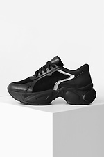 Schwarze klobige Plateau-Sneaker aus echtem Leder  4205592 Foto №1