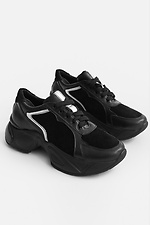 Schwarze klobige Plateau-Sneaker aus echtem Leder  4205592 Foto №2