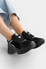 Schwarze klobige Plateau-Sneaker aus echtem Leder  4205592 Foto №3