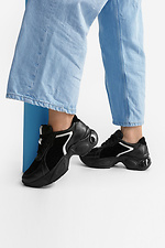 Schwarze klobige Plateau-Sneaker aus echtem Leder  4205592 Foto №4