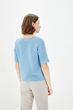 Niebieski sweter z dzianiny z krótkimi rękawami  4037593 zdjęcie №3
