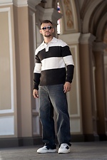 Чоловічий светр поло у смужку Polo Sweater бежевий з коричневим Teamv 8034593 фото №2