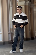 Чоловічий светр поло у смужку Polo Sweater бежевий з коричневим Teamv 8034593 фото №3