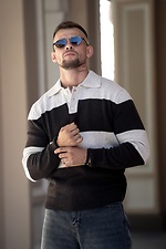 Чоловічий светр поло у смужку Polo Sweater бежевий з коричневим Teamv 8034593 фото №4
