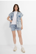 Women's denim sleeveless vest with a dropped shoulder and a drawstring at the waist  4014595 photo №2