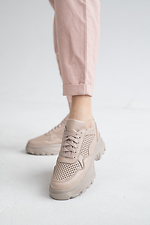 Beige Perforated Leather Platform Sneakers for Women  8018595 photo №4