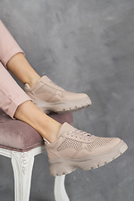 Beige Perforated Leather Platform Sneakers for Women  8018595 photo №8
