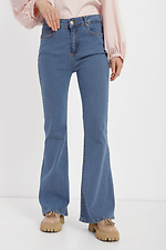 Niebieskie, rozkloszowane jeansy damskie batal z wysokim stanem  4014598 zdjęcie №1