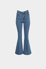 Niebieskie, rozkloszowane jeansy damskie batal z wysokim stanem  4014598 zdjęcie №5