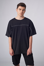 Oversized black cotton T-shirt with raglan sleeves and reflective piping Custom Wear 8025601 photo №3