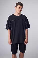 Oversized black cotton T-shirt with raglan sleeves and reflective piping Custom Wear 8025601 photo №4