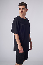 Oversized black cotton T-shirt with raglan sleeves and reflective piping Custom Wear 8025601 photo №5