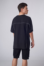 Oversized black cotton T-shirt with raglan sleeves and reflective piping Custom Wear 8025601 photo №6