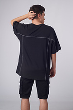 Oversized black cotton T-shirt with raglan sleeves and reflective piping Custom Wear 8025601 photo №7