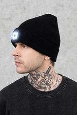 Чоловіча Трикотажна Шапка Біні Докер з LED ліхтарем USB LightOn Black Without 8056601 фото №1