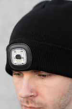 Чоловіча Трикотажна Шапка Біні Докер з LED ліхтарем USB LightOn Black Without 8056601 фото №5