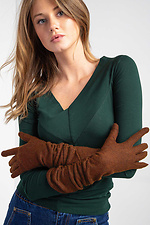 Довгі шерстяні рукавиці коричневого кольору  4007604 фото №1