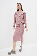 Knitted midi skirt below the knee with back slit and side stripes Garne 3039605 photo №2