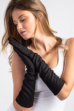 Довгі вовняні рукавички чорного кольору  4007605 фото №2