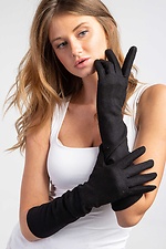 Довгі вовняні рукавички чорного кольору  4007605 фото №3