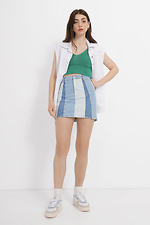 Krótka, wielobarwna, jeansowa spódniczka mini w figurę  4014605 zdjęcie №1