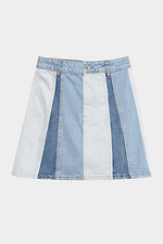 Krótka, wielobarwna, jeansowa spódniczka mini w figurę  4014605 zdjęcie №5