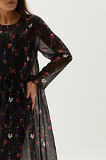 Черное шифоновое платье в мелкий цветочек с воланом по подолу Garne 3038606 фото №5