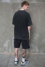 Men's Washed Oversized T-Shirt With Pink Print 1702 Black Without 8049606 photo №4